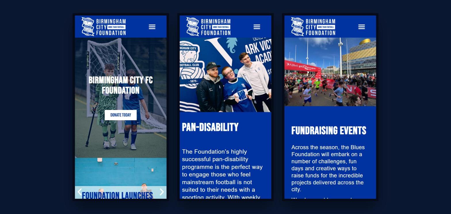 BCFC Foundation website on mobile