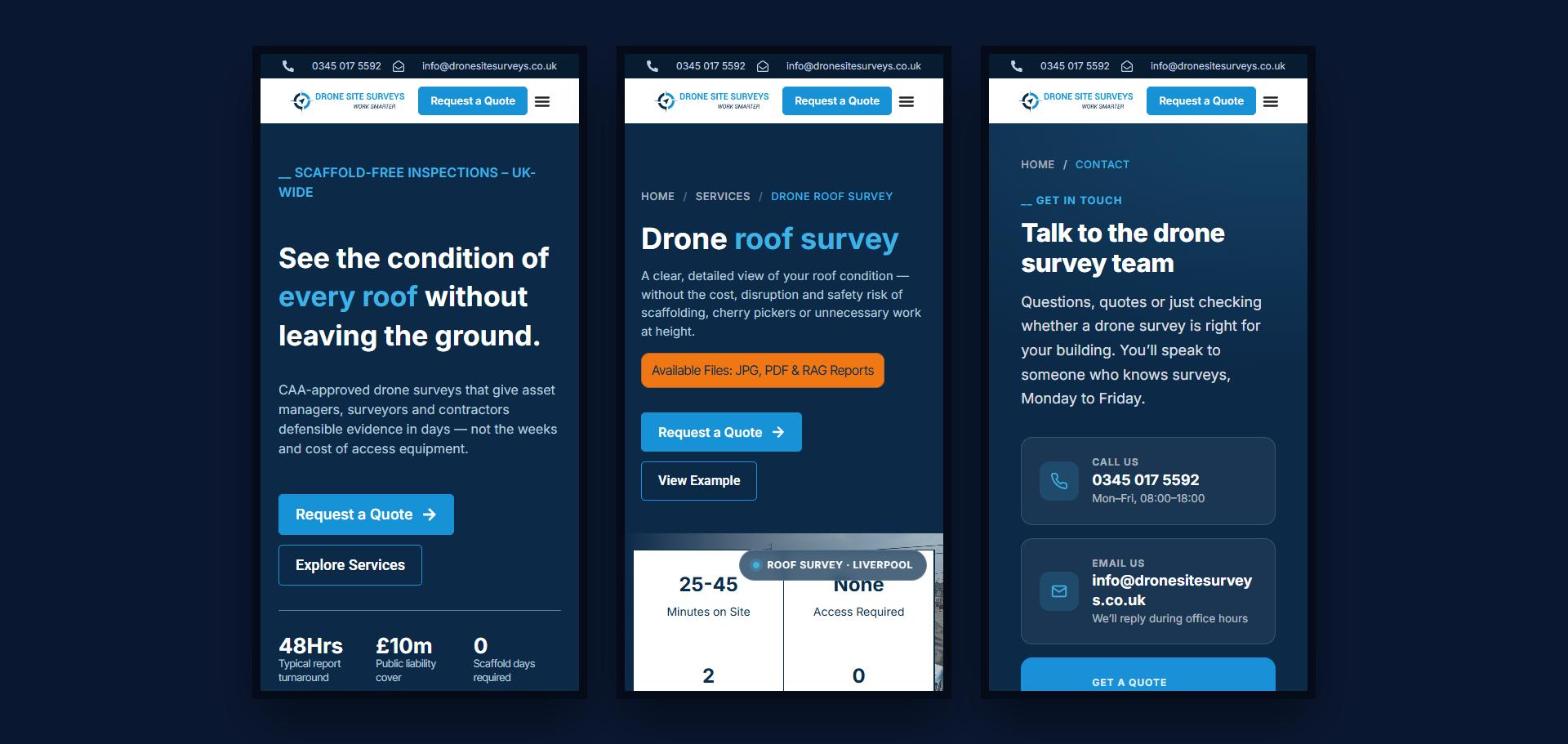 Drone Site Surveys new website on mobile