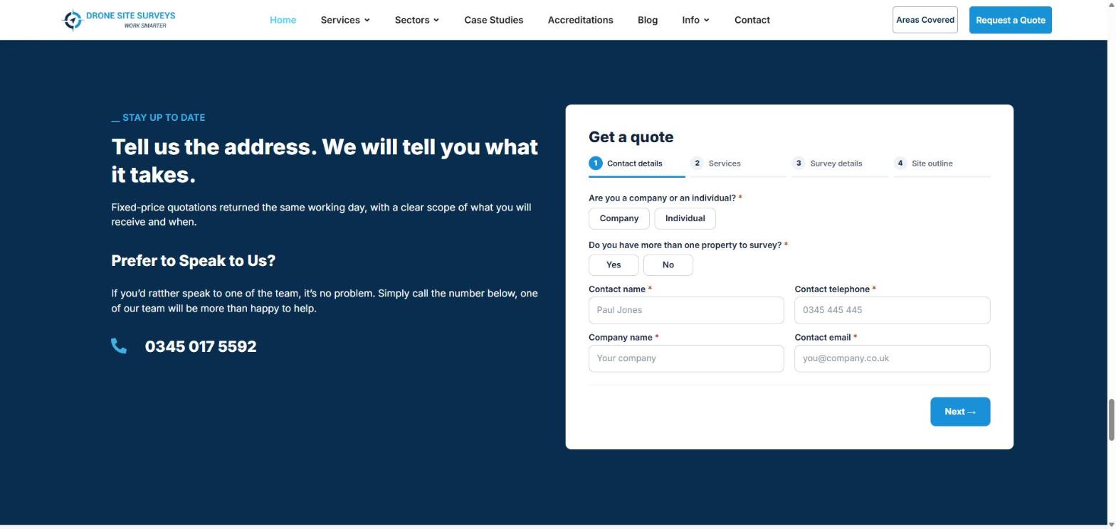 Drone Site Surveys new website multi-step quote form