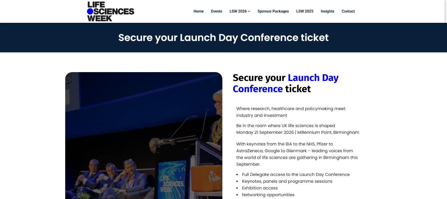 Life Sciences Week website event ticket page