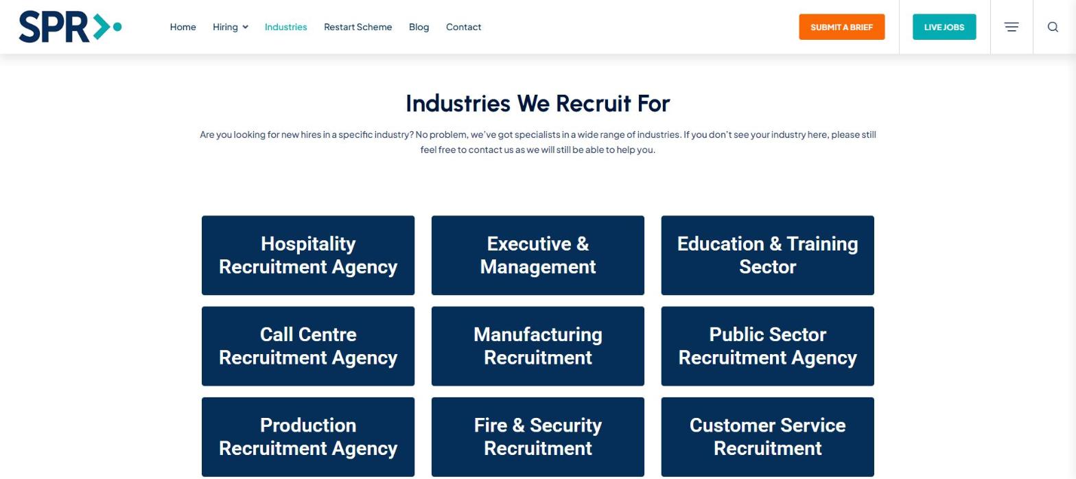 Starting Point Recruitment website industries page