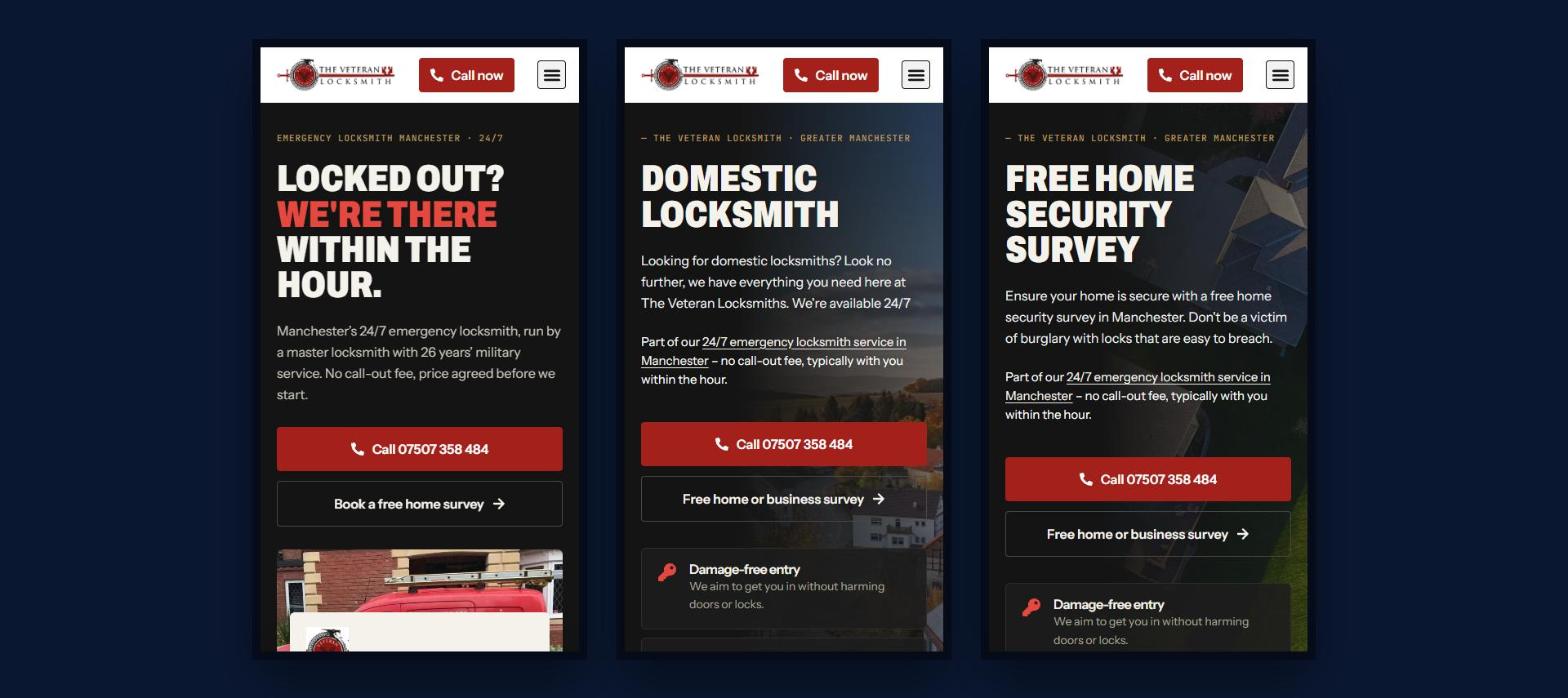 The Veteran Locksmith website on mobile
